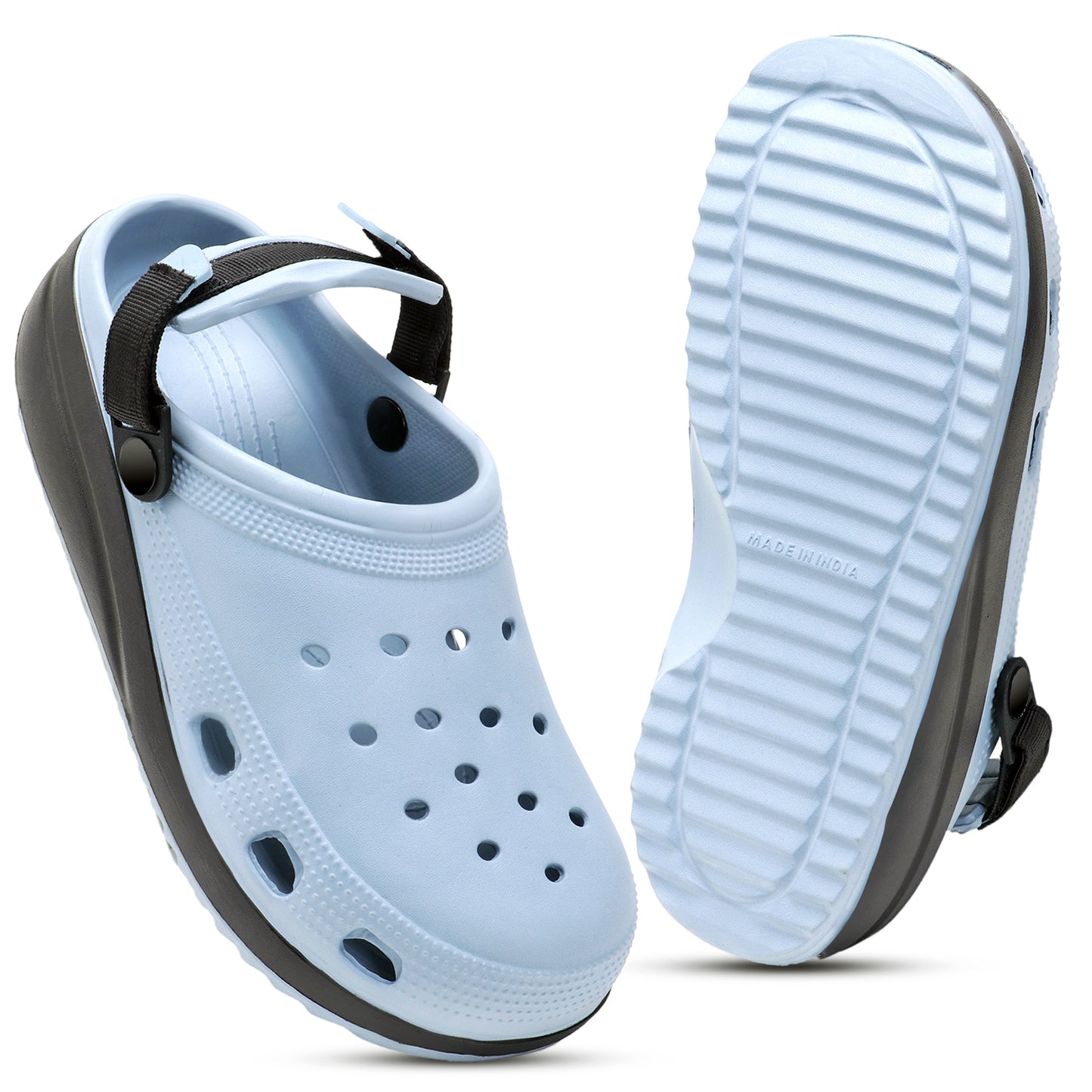 Sky Blue Black Strap Clogs
