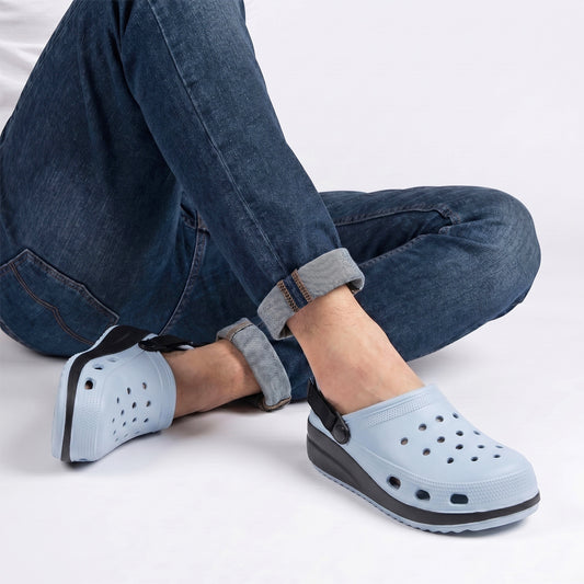 Sky Blue Black Strap Clogs