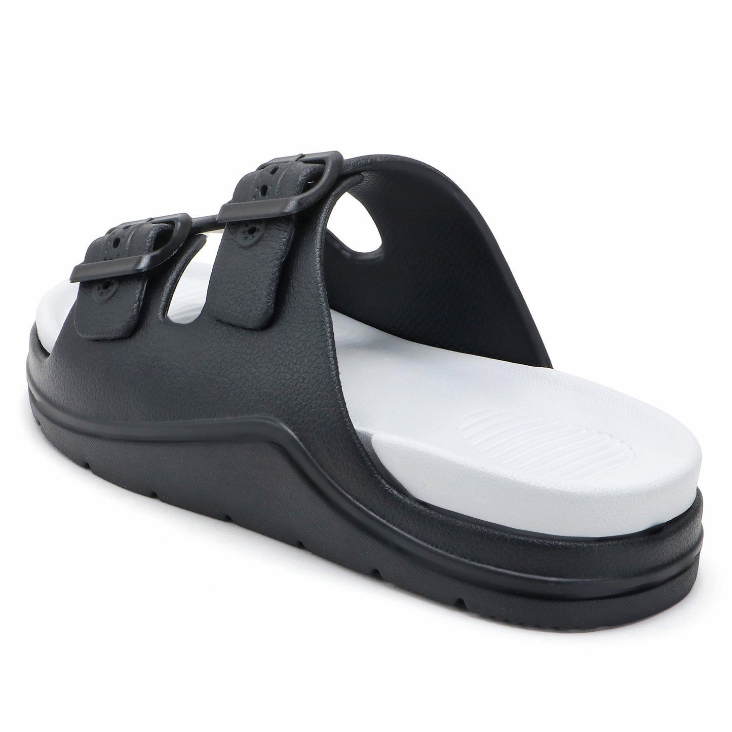 DualBuckle Black White Slides