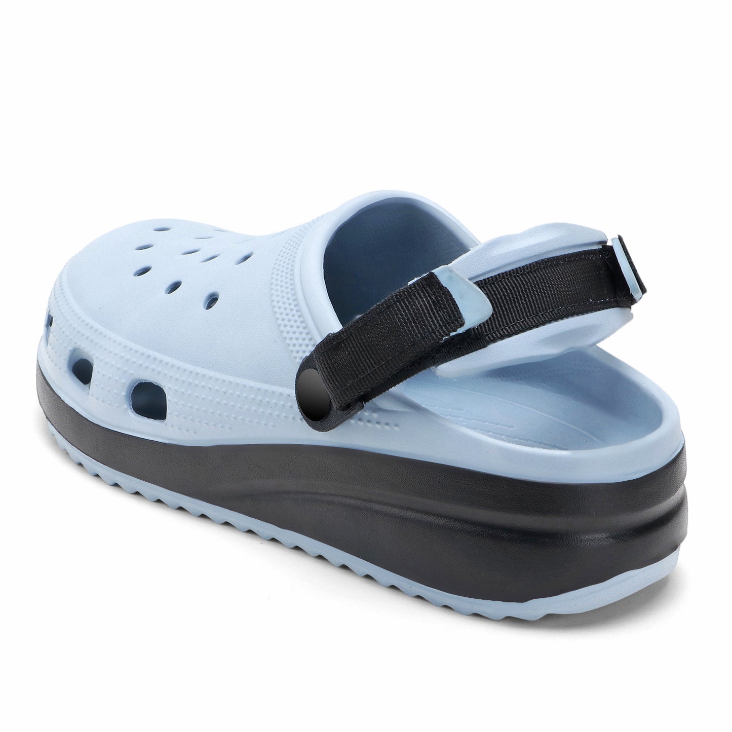 Sky Blue Black Strap Clogs