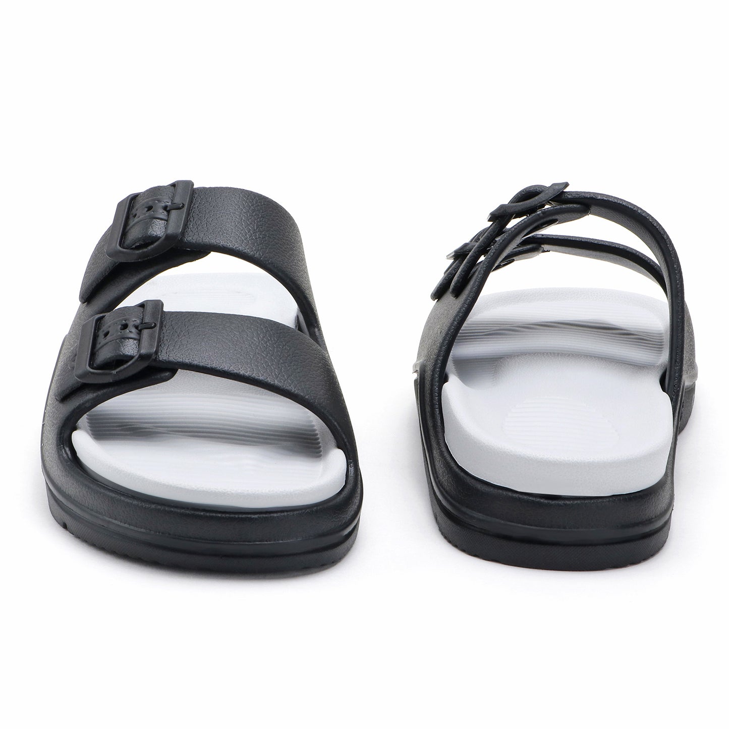 DualBuckle Black White Slides