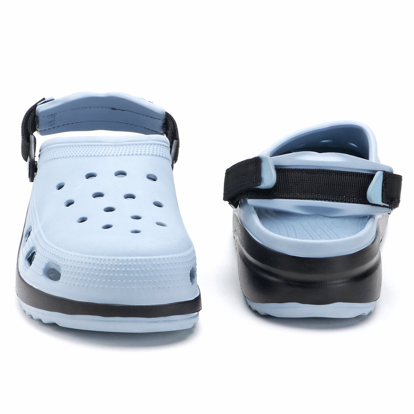 Sky Blue Black Strap Clogs