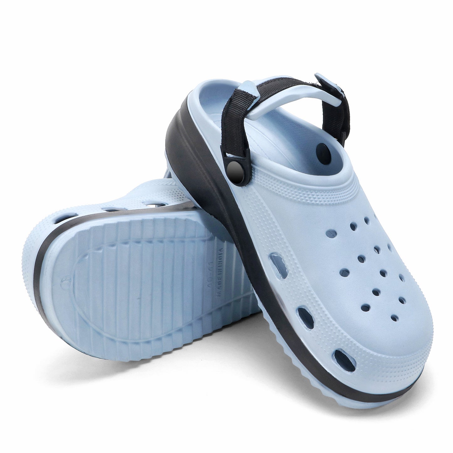 Sky Blue Black Strap Clogs