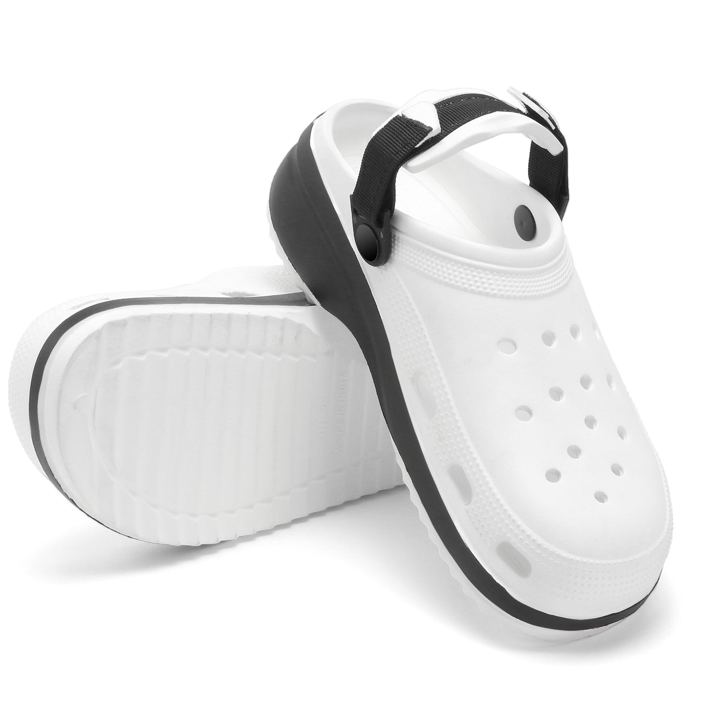 Classic White Black Strap Clogs