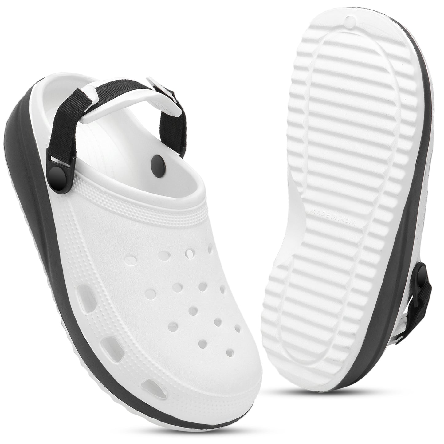Classic White Black Strap Clogs