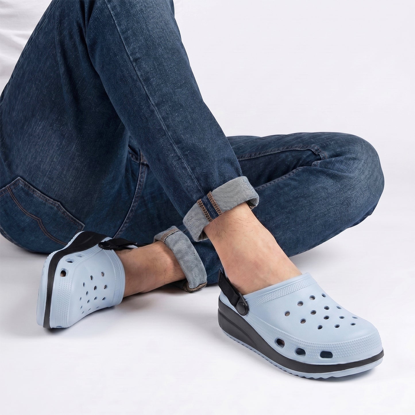 Sky Blue Black Strap Clogs