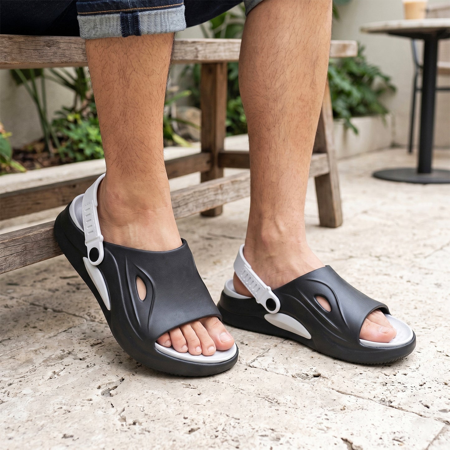SportGrip Black White Clogs