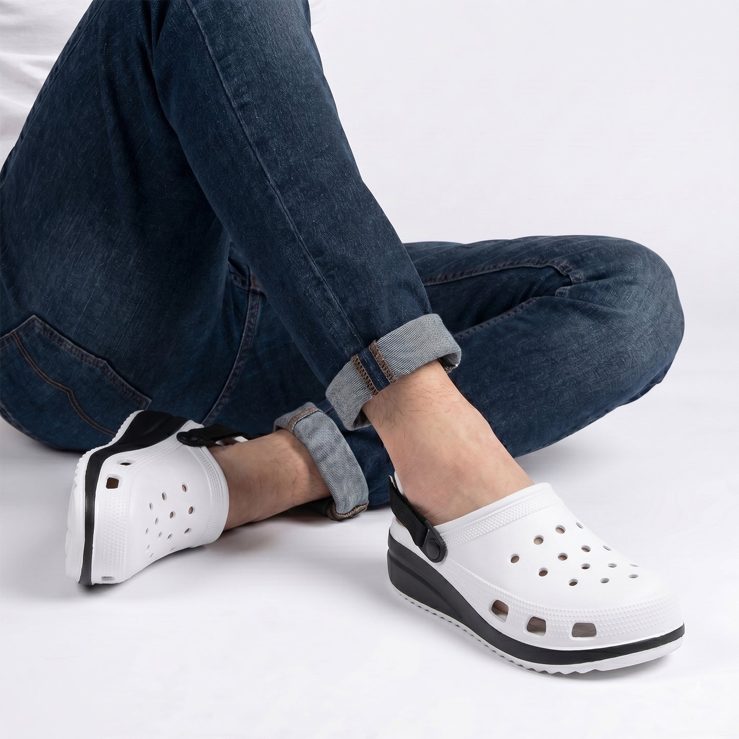 Classic White Black Strap Clogs