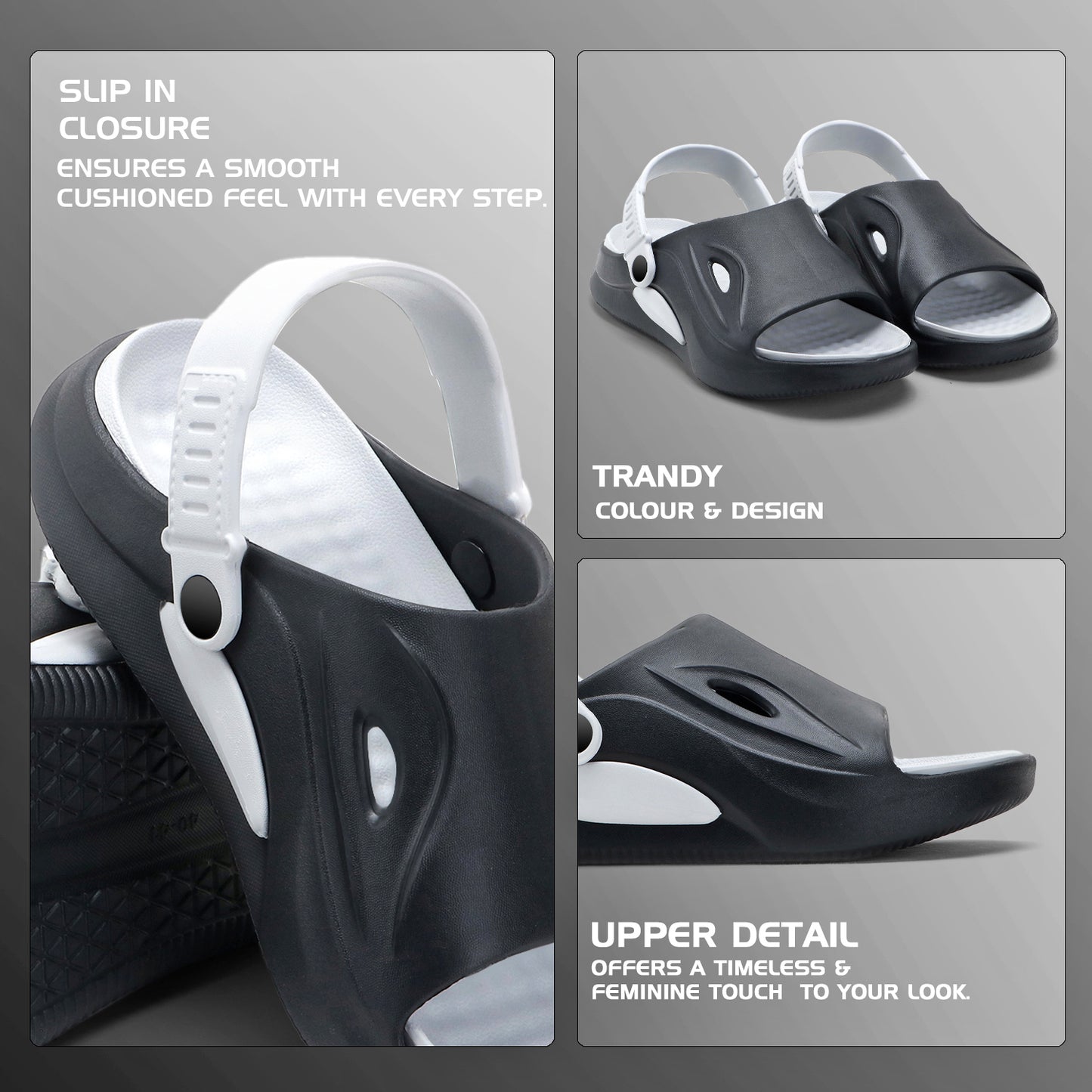 SportGrip Black White Clogs