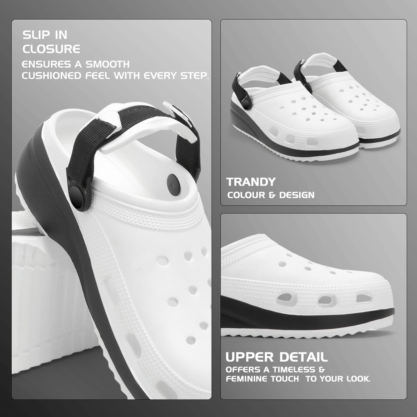 Classic White Black Strap Clogs