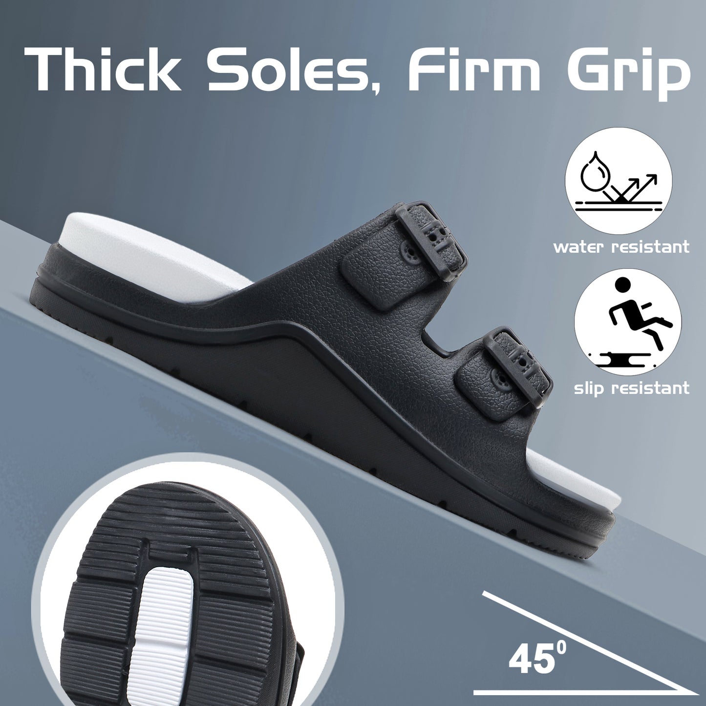 DualBuckle Black White Slides
