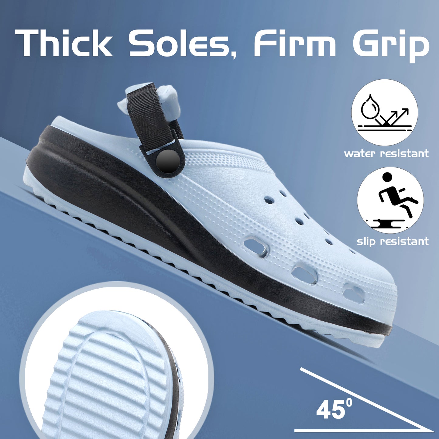 Sky Blue Black Strap Clogs