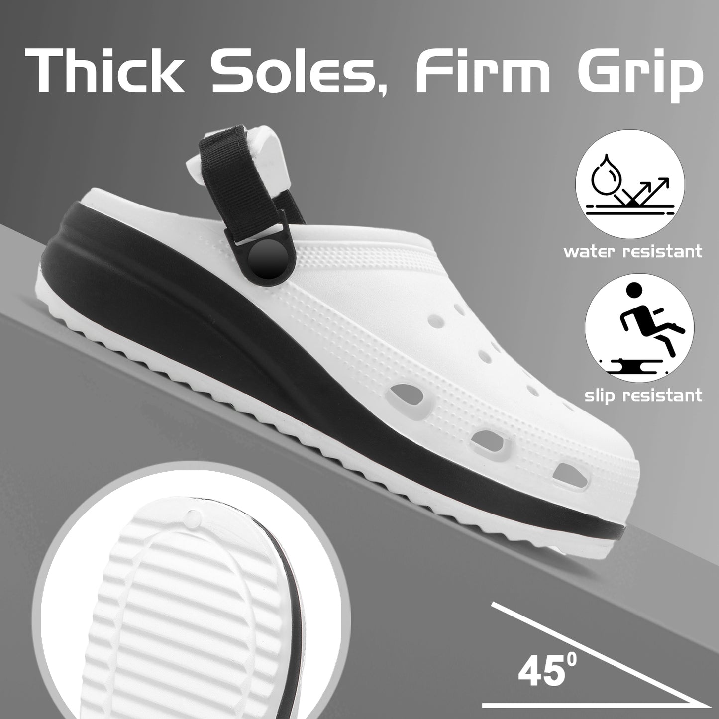 Classic White Black Strap Clogs