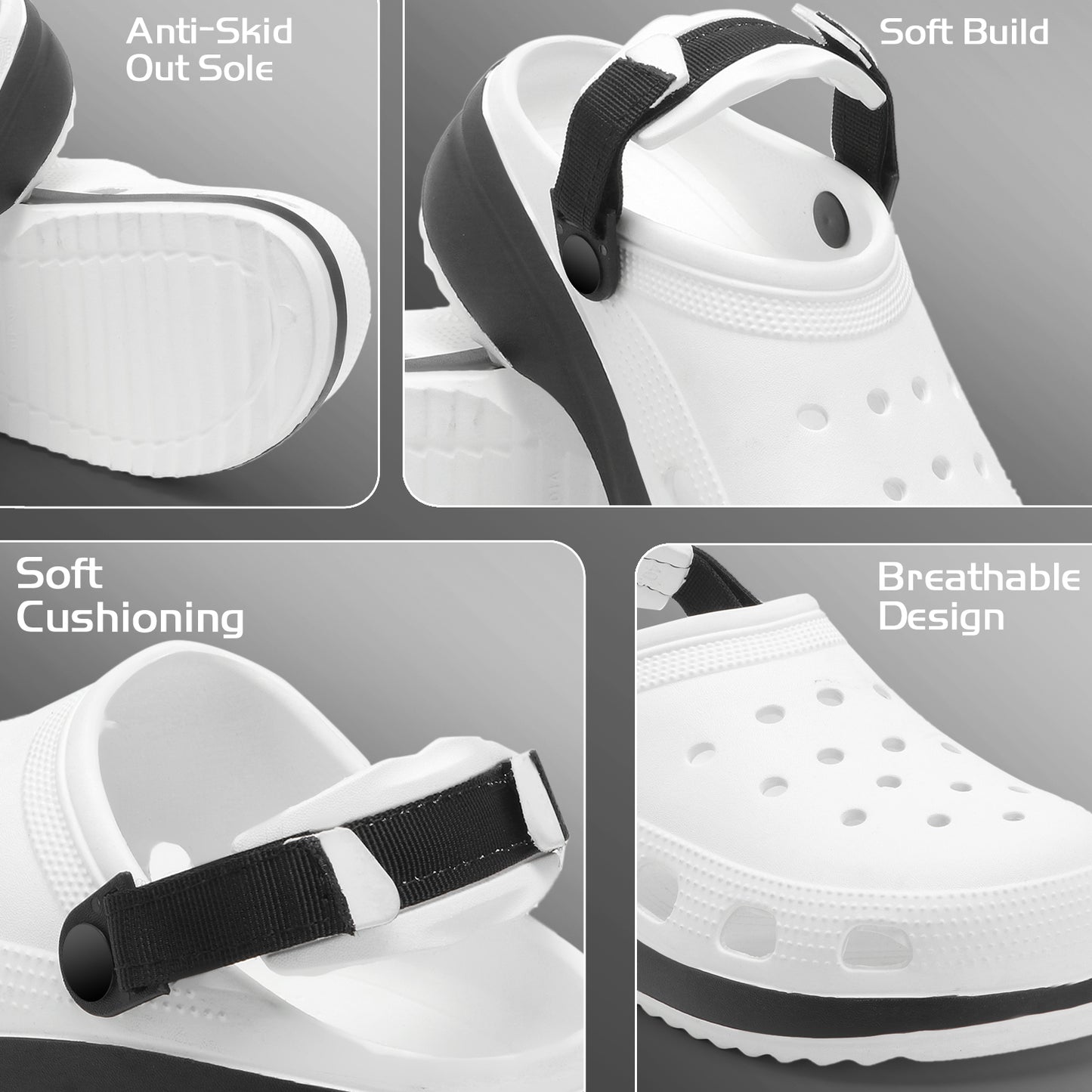 Classic White Black Strap Clogs