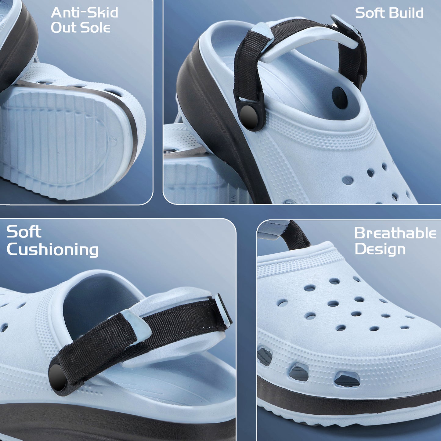 Sky Blue Black Strap Clogs