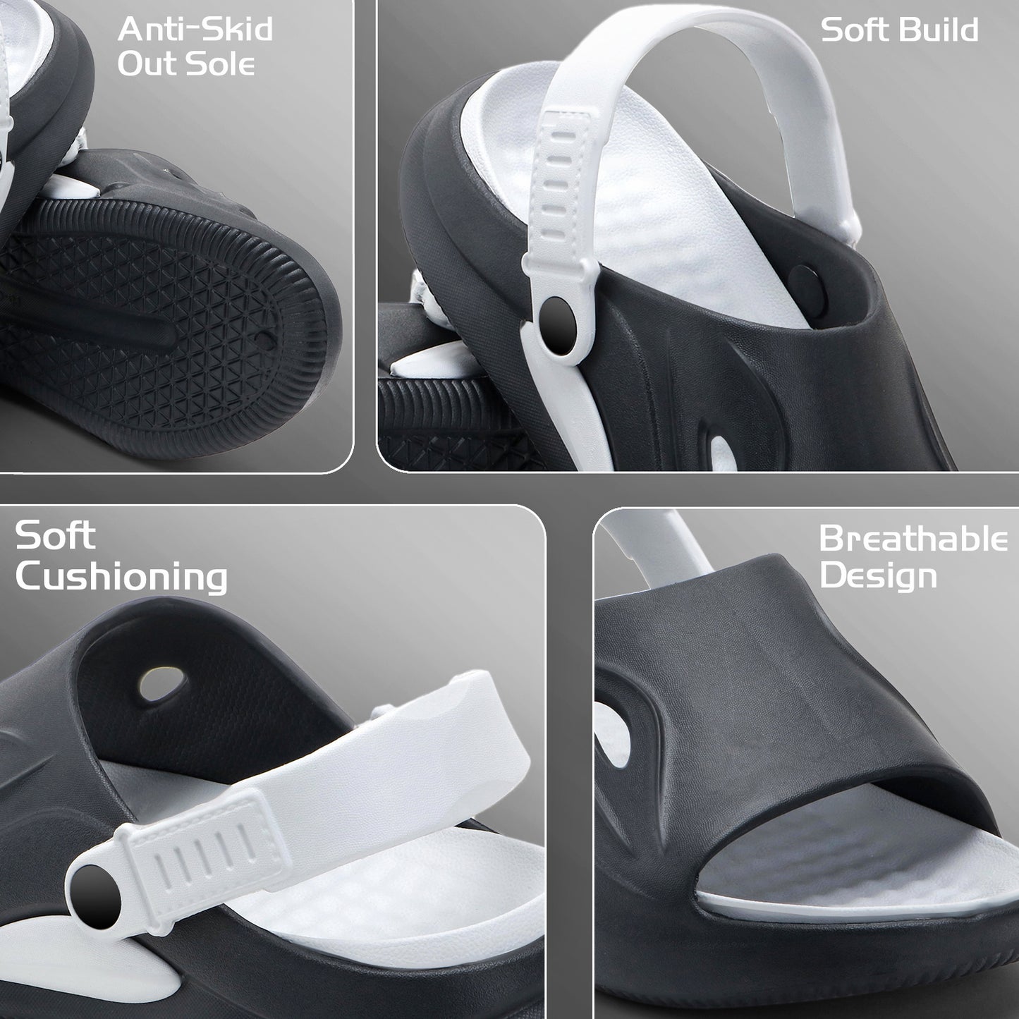 SportGrip Black White Clogs