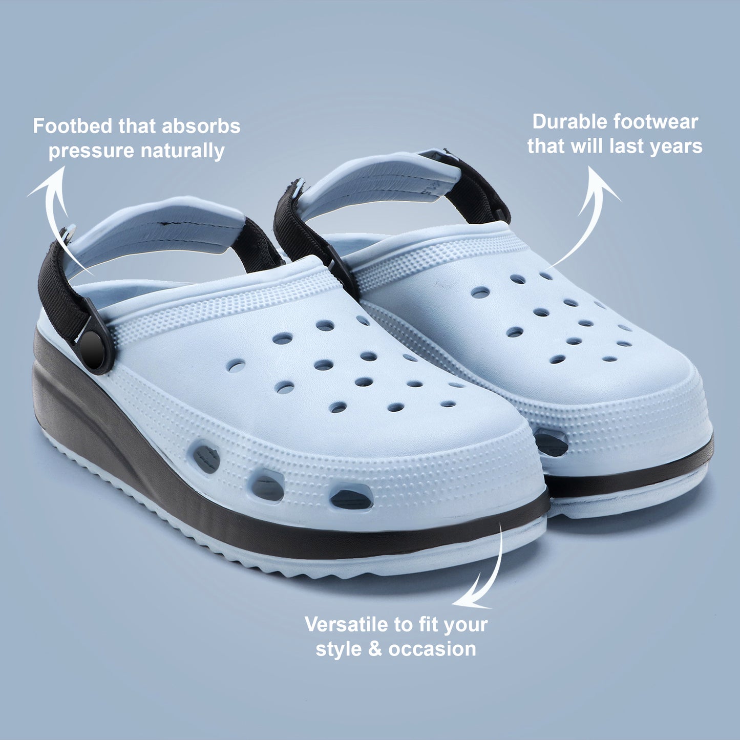 Sky Blue Black Strap Clogs