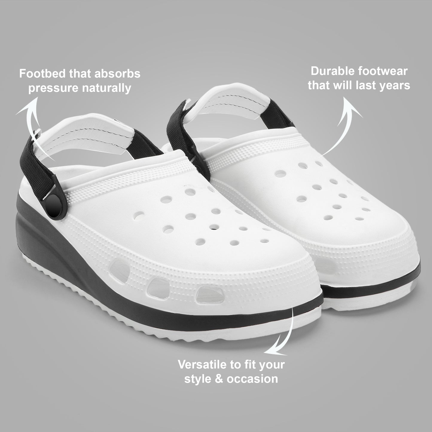 Classic White Black Strap Clogs