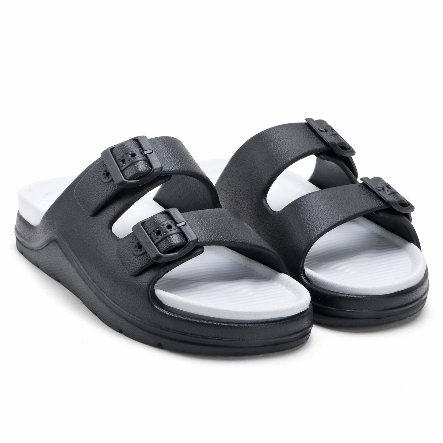 DualBuckle Black White Slides