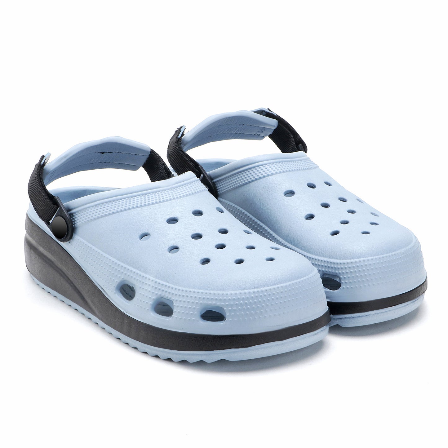 Sky Blue Black Strap Clogs