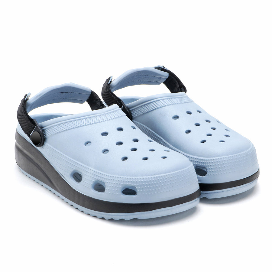 Sky Blue Black Strap Clogs