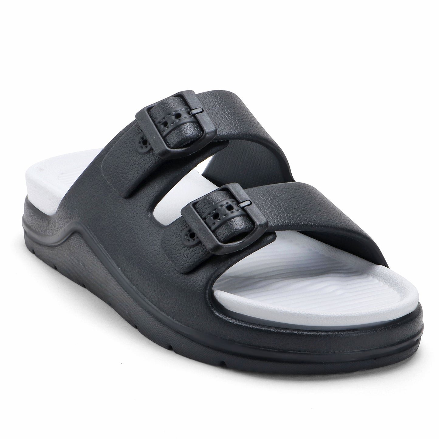 DualBuckle Black White Slides