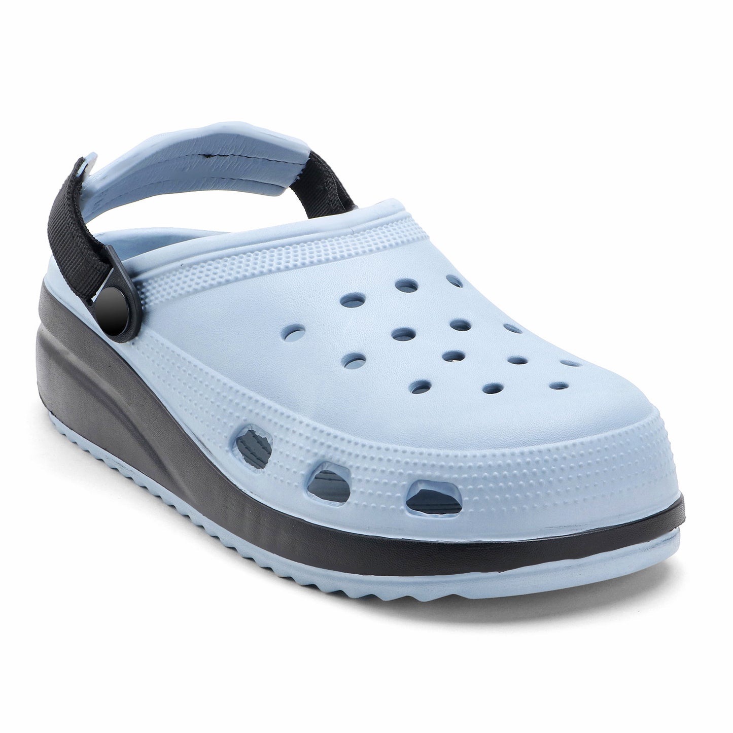 Sky Blue Black Strap Clogs