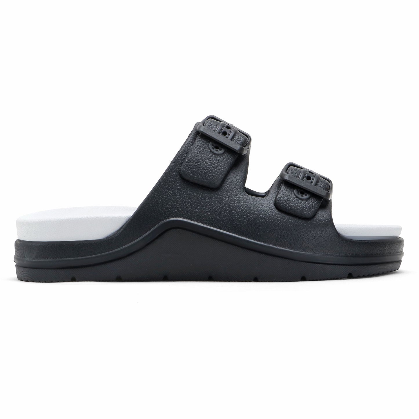 DualBuckle Black White Slides